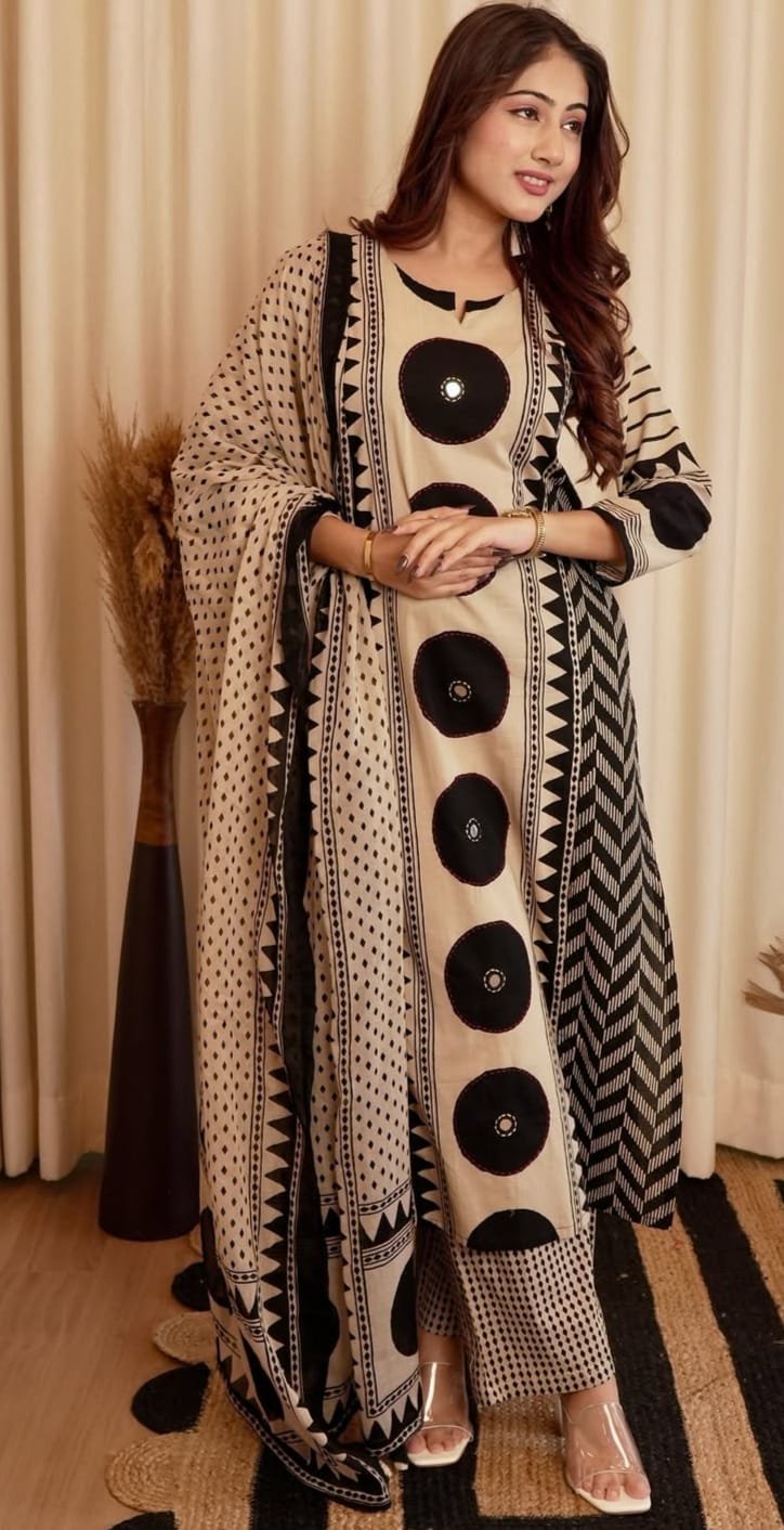 Black Elegant Ajrakh Cotton Suit Set